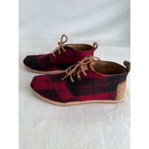 TOMS Womens‎ Bota Shoes Sz 7.5 Buffalo Check Plaid Lace Up Red & Black Holiday